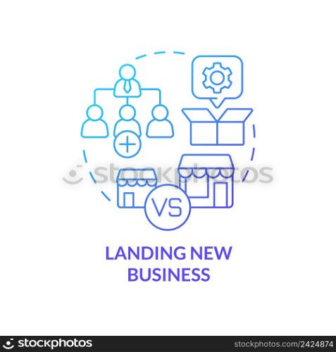 Landing new business blue gradient concept icon. Problem in sales management abstract idea thin line illustration. Business expansion. Isolated outline drawing. Myriad Pro-Bold font used. Landing new business blue gradient concept icon