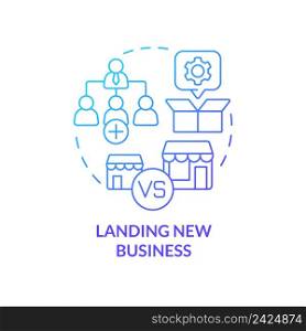 Landing new business blue gradient concept icon. Problem in sales management abstract idea thin line illustration. Business expansion. Isolated outline drawing. Myriad Pro-Bold font used. Landing new business blue gradient concept icon