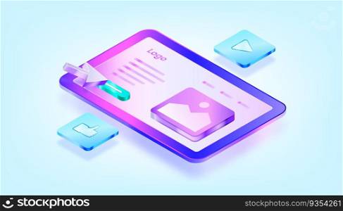 Landing page concept. 3D Gradient Isometric Illustrations. Suitable for ui, ux, web, mobile, banner and infographic.