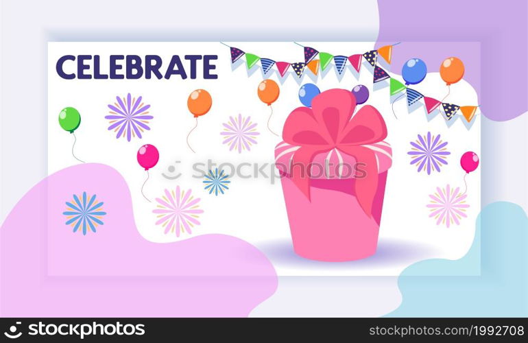 Landing page concept with celebration theme. Great gift, balloons, festive atmosphere. Concept of landing page with birthday celebrations theme