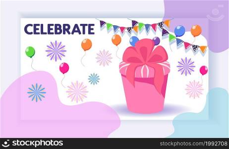 Landing page concept with celebration theme. Great gift, balloons, festive atmosphere. Concept of landing page with birthday celebrations theme
