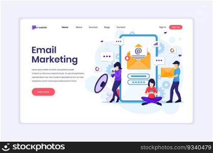 Landing page design concept of Email marketing services, Advertising Campaign, Digital Promotion on mobile phone. Flat vector illustration
