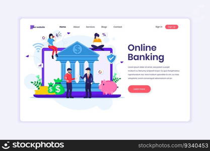 Landing page design concept of Online banking, Online financial investment with characters. Flat vector illustration