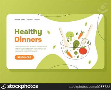 Landing page design template for healthy food and drink, natural products, organic food, restaurant, online store. Vector illustration concepts for website and mobile website development.