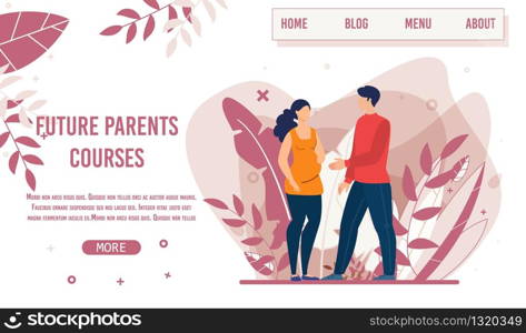Landing Page Offering Training Lessons for Future Parents. Teaching Courses and Preparation for Maternity Class. Cartoon Trainer Handshaking with Pregnant Woman. Vector Flat Illustration. Landing Page Offering Training for Future Parents