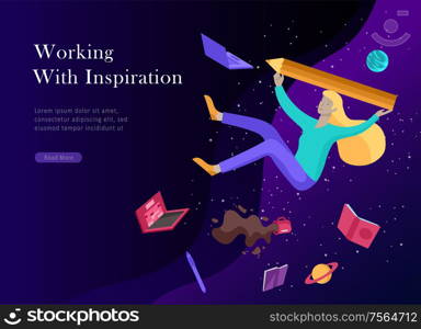 landing page template. Inspired People flying. Create your own spase. Character moving and floating in dreams, imagination and freedom inspiration design work. Flat design style. landing page template. Inspired People flying. Create your own spase. Characters moving and floating in dreams, imagination and freedom inspiration design work