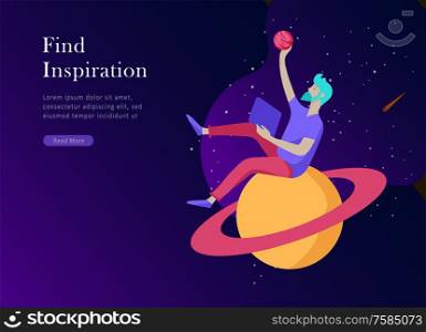 landing page template. Inspired People flying. Create your own spase. Character moving and floating in dreams, imagination and freedom inspiration design work. Flat design style. landing page template. Inspired People flying. Create your own spase. Characters moving and floating in dreams, imagination and freedom inspiration design work