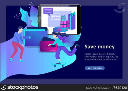 Landing page template of Online Shopping people and mobile payments. Vector illustration pos terminal confirms the payment using a smartphone, Mobile payment, online banking.. Landing page template of Online Shopping. Modern flat design concept of web page