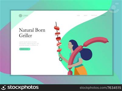 Landing page template people preparing barbecue. BBQ party. People grilling meat. Conceptual Modern and Trendy colorful vector illustration. Web template.. Landing page template people preparing barbecue. BBQ party. People grilling meat. Conceptual Modern and Trendy colorful vector illustration