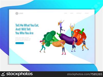 Landing page template with Happy People with vegetable and healthy food, jumping and dansing. Veggie recipe, vegetarian diet and detox concept, eco friendly lifestyle. Colorful illustration. Landing page template with Happy People with vegetable and healthy food, jumping and dansing. Veggie recipe, vegetarian diet and detox concept, eco friendly lifestyle. Colorful