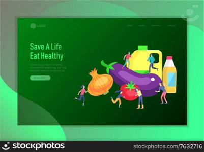 Landing page template with Happy People with vegetable and healthy food, jumping and dansing. Veggie recipe, vegetarian diet and detox concept, eco friendly lifestyle. Colorful illustration. Landing page template with Happy People with vegetable and healthy food, jumping and dansing. Veggie recipe, vegetarian diet and detox concept, eco friendly lifestyle. Colorful