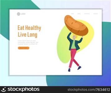Landing page template with Happy People with vegetable, man jumping and dansing. Vegetarianism, healthy lifestyle. Veggie recipe, vegetarian diet and detox, eco friendly. Colorful illustration. Landing page template with Happy People with vegetable, woman jumping and dansing. Vegetarianism, healthy lifestyle. Veggie recipe, vegetarian diet and detox, eco friendly. Colorful