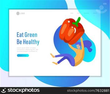 Landing page template with Happy People with vegetable, woman jumping and dansing. Vegetarianism, healthy lifestyle. Veggie recipe, vegetarian diet and detox, eco friendly. Colorful illustration. Landing page template with Happy People with vegetable, woman jumping and dansing. Vegetarianism, healthy lifestyle. Veggie recipe, vegetarian diet and detox, eco friendly. Colorful