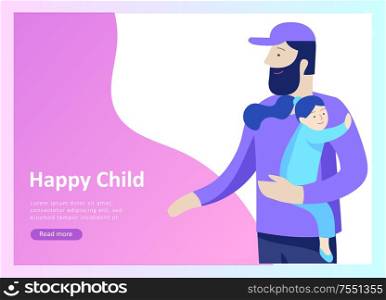Landing page templates for happy Fathers day, child health care, happy childhood and children, goods and entertainment for Father with children. Parents with daughter and son have fun togethers. Landing page templates for happy Fathers day, child health care, happy childhood and children, goods and entertainment for Father with children