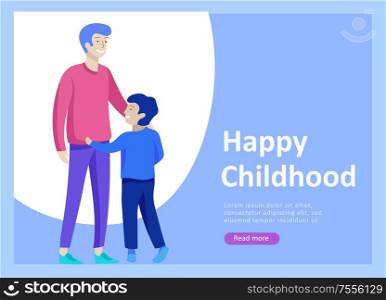 Landing page templates for happy Fathers day, child health care, happy childhood and children, goods and entertainment for Father with children. Parents with daughter and son have fun togethers. Landing page templates for happy Fathers day, child health care, happy childhood and children, goods and entertainment for Father with children