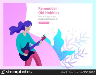 Landing page templates for hobby blog. People enjoying their hobbies, dancing, riding a scooter, paint walls and a picture, play the guitar, cooking. Vector characters. Landing page templates for hobby blog. People enjoying their hobbies, dancing, riding a scooter, paint walls and a picture, play the guitar, cooking.