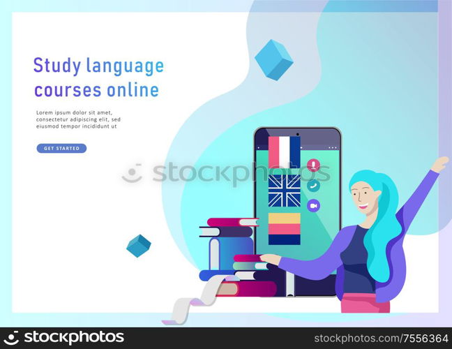 Landing page templates for Online language courses, distance education, training. Language Learning Interface and Teaching Concept. Education Concept, training young people. Internet students. Landing page templates for Online language courses, distance education, training. Language Learning Interface and Teaching Concept.