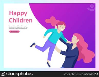 Landing page templates happy family, travel and psychotherapy, family health care, goods entertainment for mother father and their children. Parents with daughter and son have fun togethers. Landing page templates happy family, travel and psychotherapy, family health care, goods entertainment for mother father and their children. Parents with daughter and son have fun