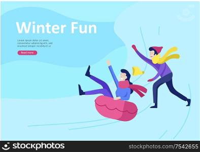 Landing page templates. People dressed in winter clothes or outerwear performing outdoor activities fun. Snow festival, sledding or snowboard. Christmas family ski skating, skiing extreme sport. Set of Landing page templates. People dressed in winter clothes or outerwear performing outdoor activities fun. Snow festival, sledding or snowboard. Christmas family ski skating, skiing extreme