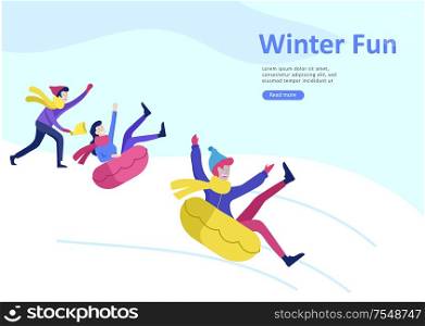 Landing page templates. People dressed in winter clothes or outerwear performing outdoor activities fun. Snow festival, sledding or snowboard. Christmas family ski skating, skiing extreme sport. Set of Landing page templates. People dressed in winter clothes or outerwear performing outdoor activities fun. Snow festival, sledding or snowboard. Christmas family ski skating, skiing extreme