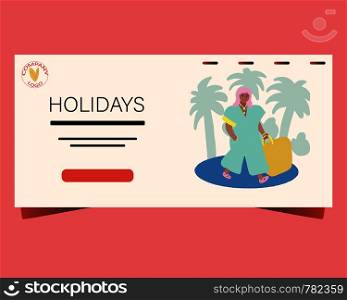 Landing page with fashion girl on holidays. Holidays note. . Landing page with fashion girl on holidays. Holidays note.