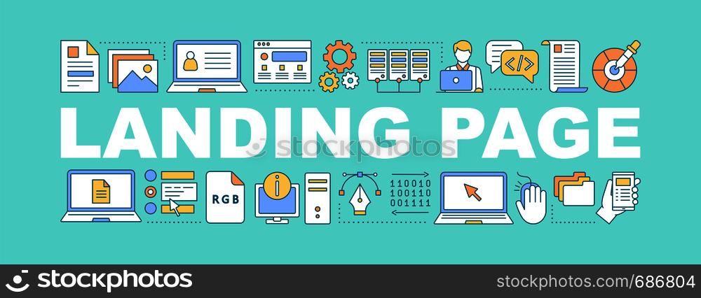 Landing page word concepts banner. IT technology. Web design. Isolated lettering typography idea with linear icons. Webpage, website. Vector outline illustration. Landing page word concepts banner