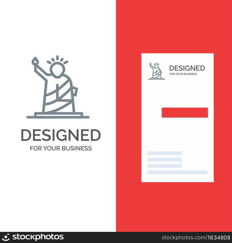 Landmarks, Liberty, Of, Statue, Usa Grey Logo Design and Business Card Template