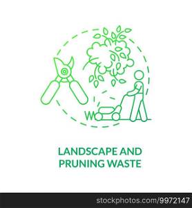 Landscape and pruning waste concept icon. Organic waste type idea thin line illustration. Green refuse. Yard trimming waste. Shrubs and bushes trimmings. Vector isolated outline RGB color drawing. Landscape and pruning waste concept icon