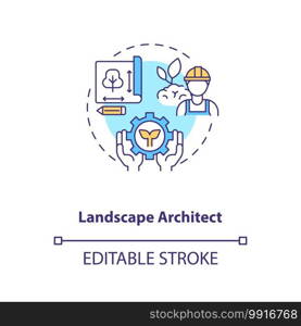 Landscape architect concept icon. Urban planning. Residence area construction. Civil engineering idea thin line illustration. Vector isolated outline RGB color drawing. Editable stroke. Landscape architect concept icon