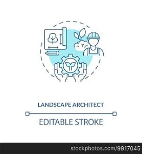 Landscape architect turquoise concept icon. Urban planning. Residence area construction. Civil engineering idea thin line illustration. Vector isolated outline RGB color drawing. Editable stroke. Landscape architect turquoise concept icon