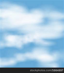 Landscape atmosphere fluffy white clouds blue sky nature background - vector
