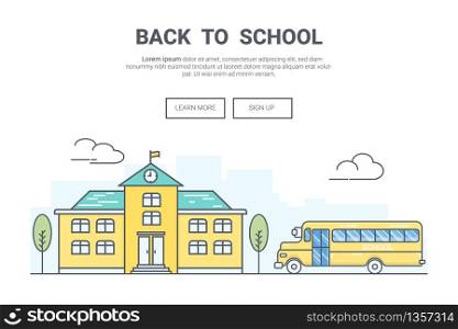 Landscape back to school concept. design for education theme landing page website. Thine Line art.