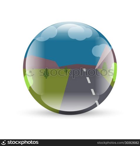 Landscape background badge with shadow on white. Landscape background badge