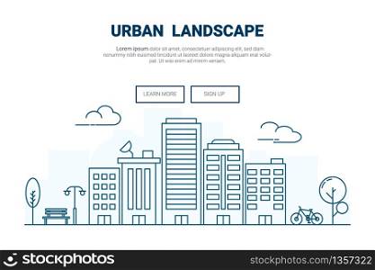 Landscape building on city concept. design for urban cityscape theme landing page website. Thine Line art.