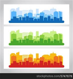 Landscape city perspective view horizontal banner color set isolated vector illustration