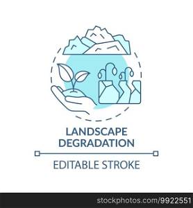 Landscape degradation concept icon. Climate change idea thin line illustration. Harmful impact. Human-induced processes acting upon the land Vector isolated outline RGB color drawing. Editable stroke. Landscape degradation concept icon