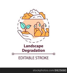 Landscape degradation concept icon. Climate justice idea thin line illustration. Human-induced processes acting upon the land Vector isolated outline RGB color drawing. Editable stroke. Landscape degradation concept icon