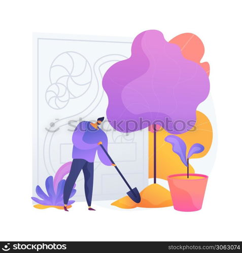 Landscape design abstract concept vector illustration. Landscape planning rules and tips, gardening services, frond and backyard architecture, DIY ideas, vertical, rooftop garden abstract metaphor.. Landscape design abstract concept vector illustration.