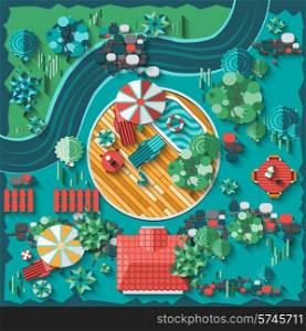 Landscape design composition with top view gardening and outdoors elements vector illustration