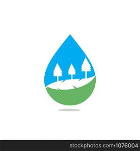 Landscape drop water design logo. Nature water sign. Organic food and drink label. Farm stamp.