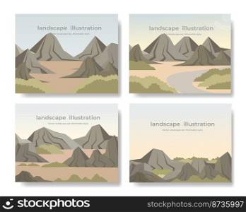 landscape illustration set, Beautiful natural design with mountains, Vector Natural banners, Minimalist style.