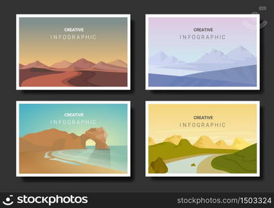 landscape illustration set, Vector banners set with polygonal landscape illustration, Minimalist style.