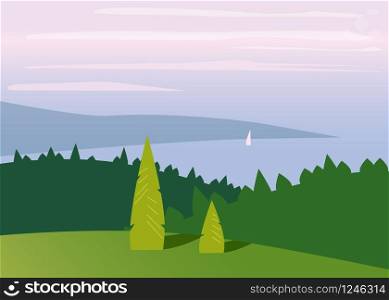 Landscape minimalistic, mountains sea trees flat. Landscape minimalistic, mountains, sea, trees, flat, isolated, vector, illustration