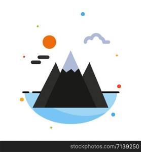 Landscape, Mountain, Sun Abstract Flat Color Icon Template