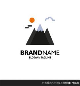 Landscape, Mountain, Sun Business Logo Template. Flat Color