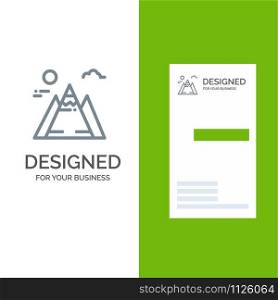 Landscape, Mountain, Sun Grey Logo Design and Business Card Template