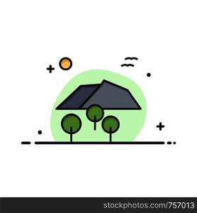 Landscape, Mountain, Tree, Birds Business Logo Template. Flat Color