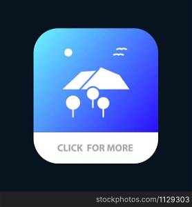 Landscape, Mountain, Tree, Birds Mobile App Button. Android and IOS Glyph Version