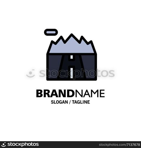 Landscape, Mountains, Scenery, Road Business Logo Template. Flat Color