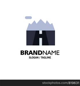 Landscape, Mountains, Scenery, Road Business Logo Template. Flat Color
